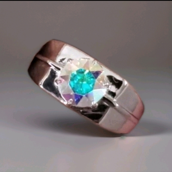 Karis Made Aurora Borealis Swarovski Crystal Platinum Bonded Men's Ring - Picture 1 of 11